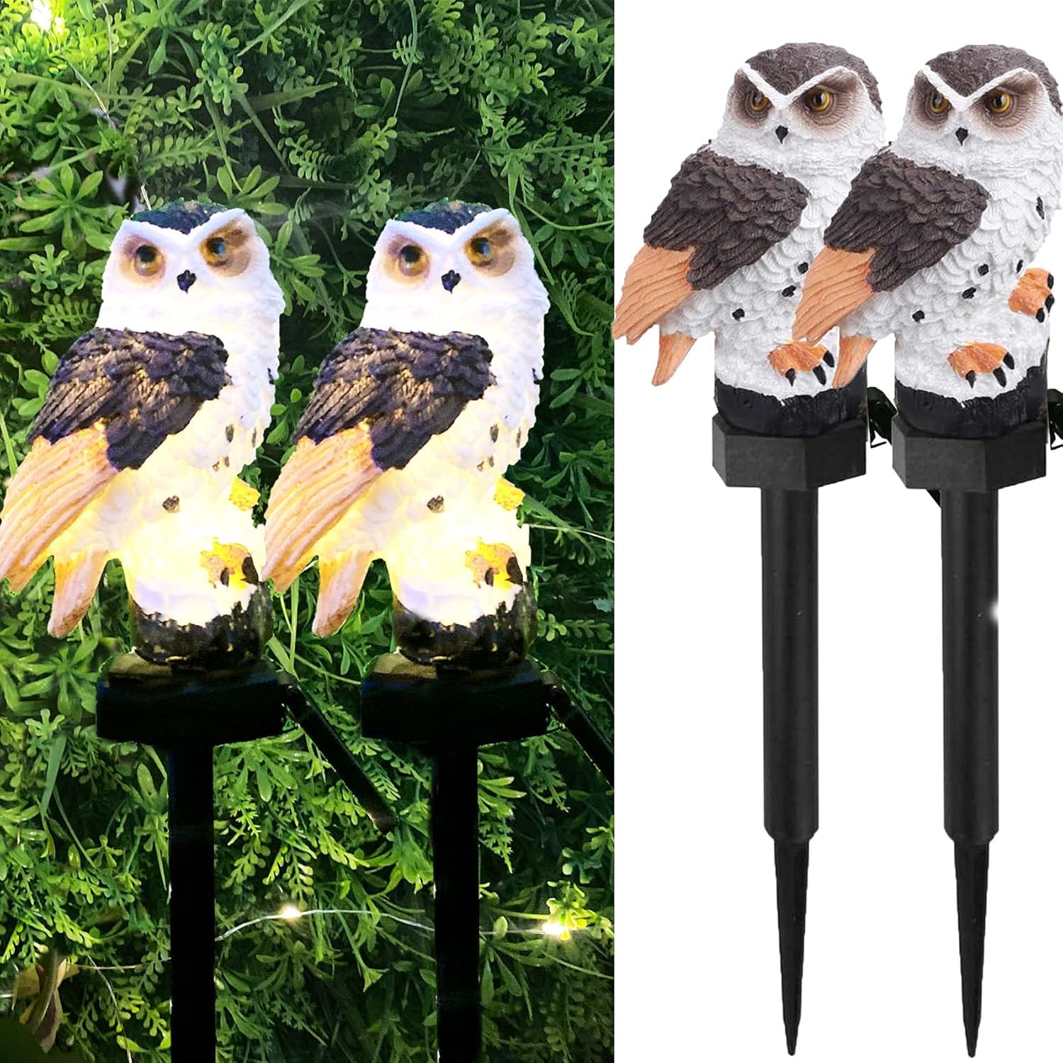 2 Pack Garden Solar Lights Outdoor Decorative Resin Owl Solar LED Lights with Stake for Garden Lawn Pathway Yard(Brown)