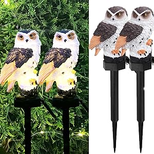2 Pack Garden Solar Lights Outdoor Decorative Resin Owl Solar LED Lights with Stake for Garden Lawn Pathway Yard(Brown)