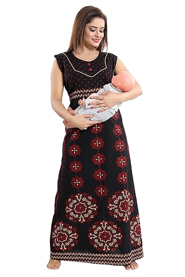 Women's Beautiful Print Cotton Fabric Feeding/Maternity/Nursing Nighty/Nightwear, Sleeveless Pattern