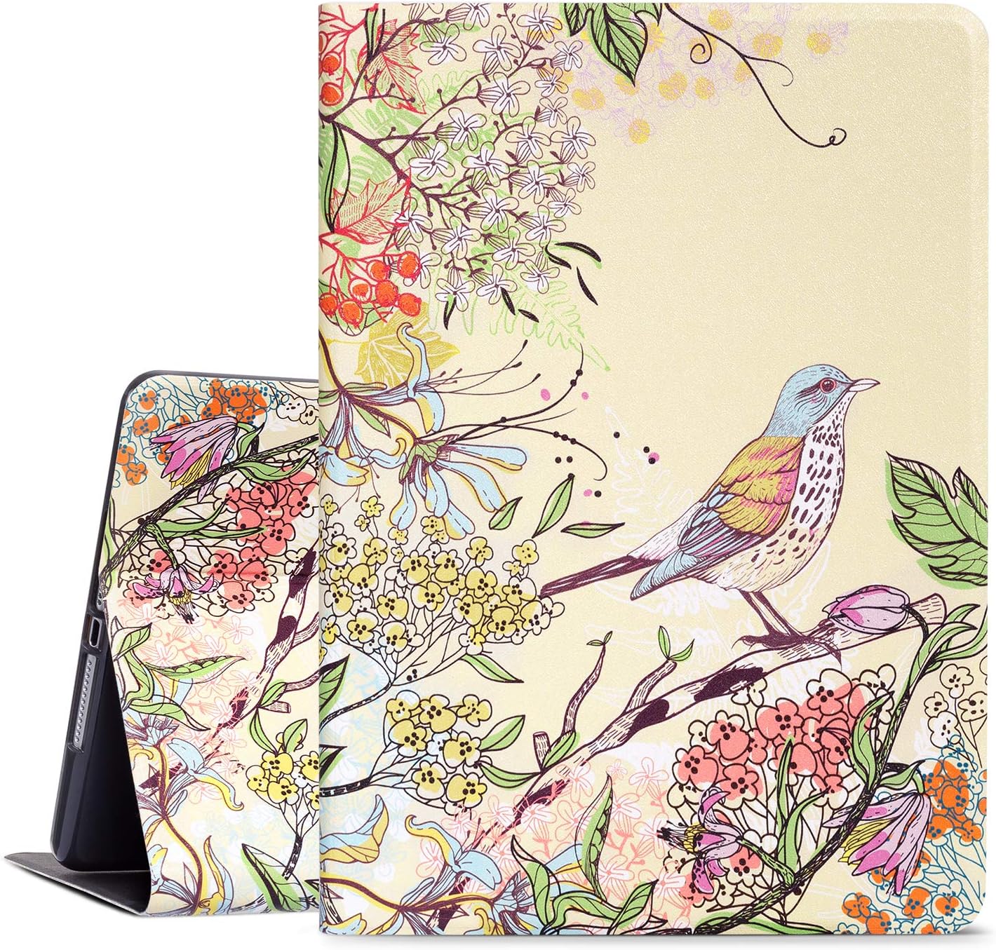 ipad Air 1/2 Case / 9.7 inch 5th /6th 2017 2018 Case, Vimorco Apple ipad Leather Adjustable Stand Protect Cover, Auto Wake/Sleep, Flowers&Birds