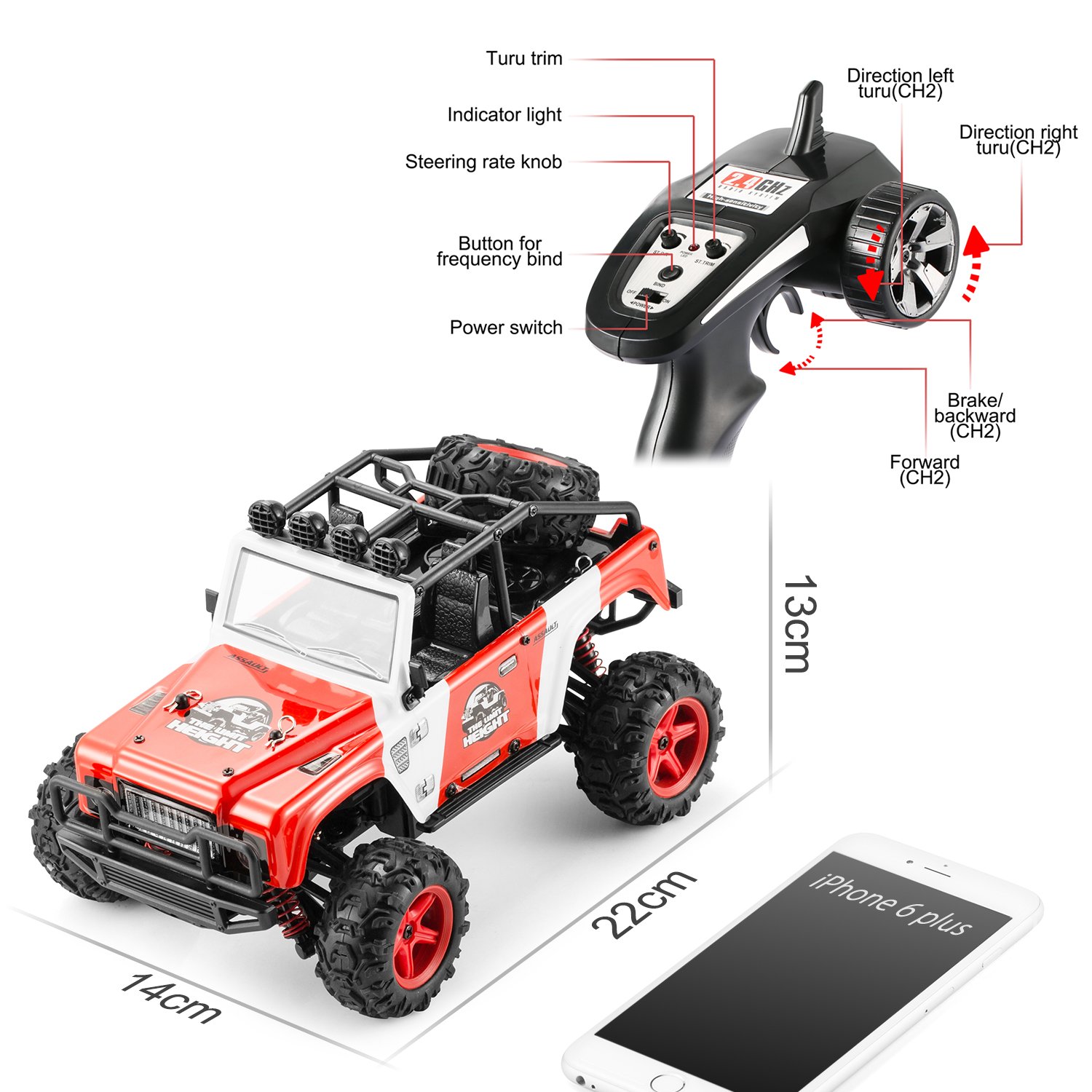 RC Voiture Télécommandée, Abask Voiture Radiocommandé Radio Commandée 1:22 Échelle 2.4GHz 40+KM/H Remote Control Voitures Tout Terrain Camion Hors-Route Buggy Le Meilleur Cadeau pour Enfants ou Amateurs de Camion (Rouge)