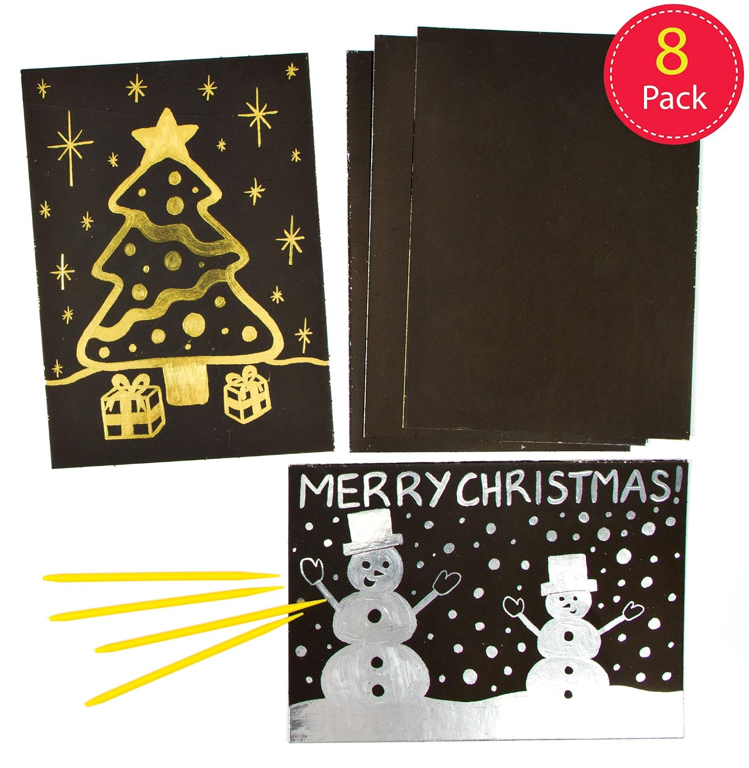 Baker Ross AF724 Gold & Silver Sheets (Pack of 8) Kids Christmas Scratch Paper Arts & Crafts, Black, 8.3 x 5.9 inches (21cm x 15cm) - Image 3