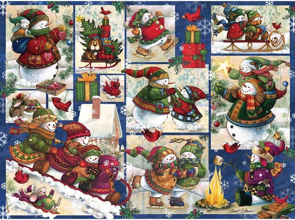 Bits and Pieces - 1000 Piece Jigsaw Puzzle for Adults 20 Inch x 27 Inch - Snow Families Quilt - 1000 pc Jigsaw by Artist Janet Stever