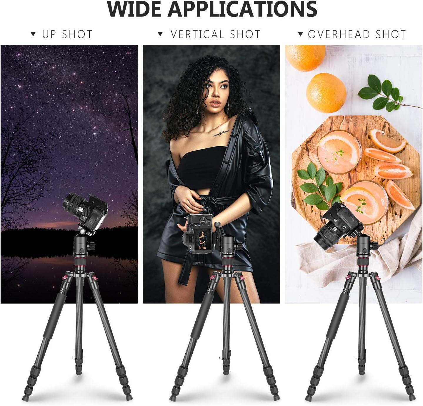 Neewer Carbon Fiber 66 inches/168 centimeters Camera Tripod Monopod with 360 Degree Ball Head, 1/4 inch Quick Shoe Plate, Bag for DSLR Camera, Video Camcorder, Load up to 26.5 pounds/12 kilograms : Camera & Photo