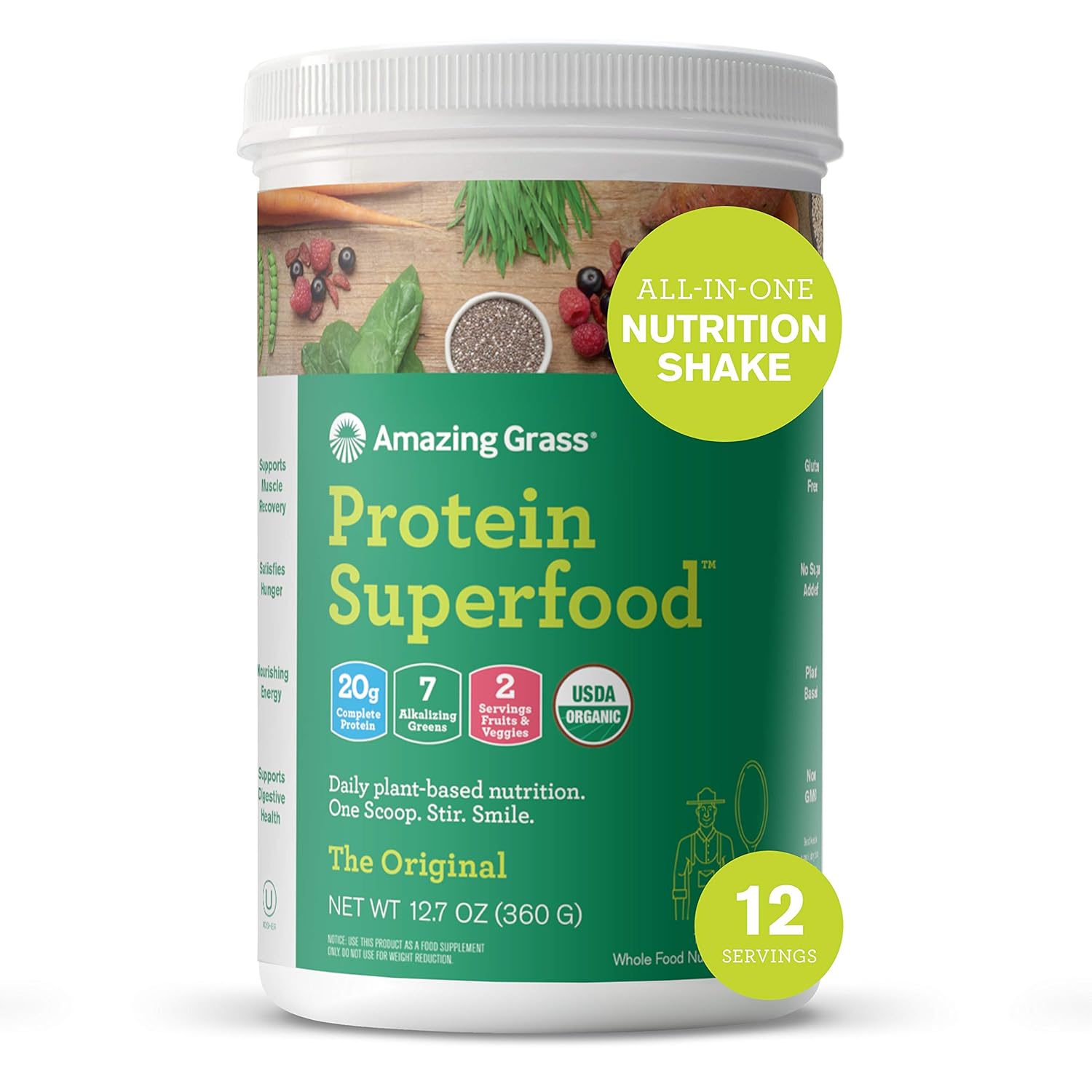 Amazing Grass Protein Superfood: Vegan Protein Powder, All in One Nutrition Shake, Unflavored, 12 Servings : Grocery & Gourmet Food