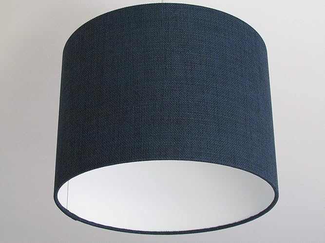 Navy Blue Textured Woven Crosshatch Fabric Drum Lampshade Ceiling