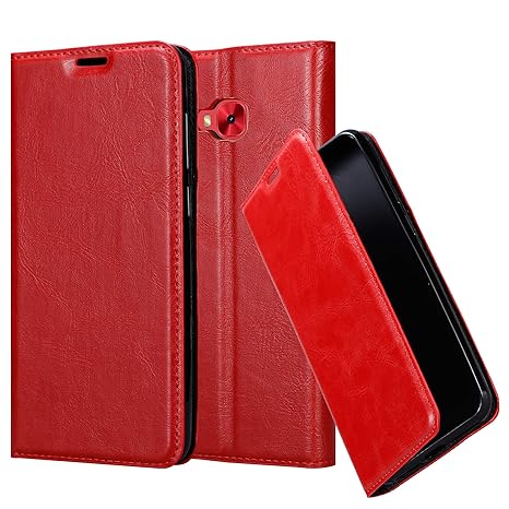 Cadorabo Hülle für ASUS ZenFone 4 Selfie PRO - Hülle in Apfel ROT – Handyhülle mit Magnetverschluss, Standfunktion und Karten