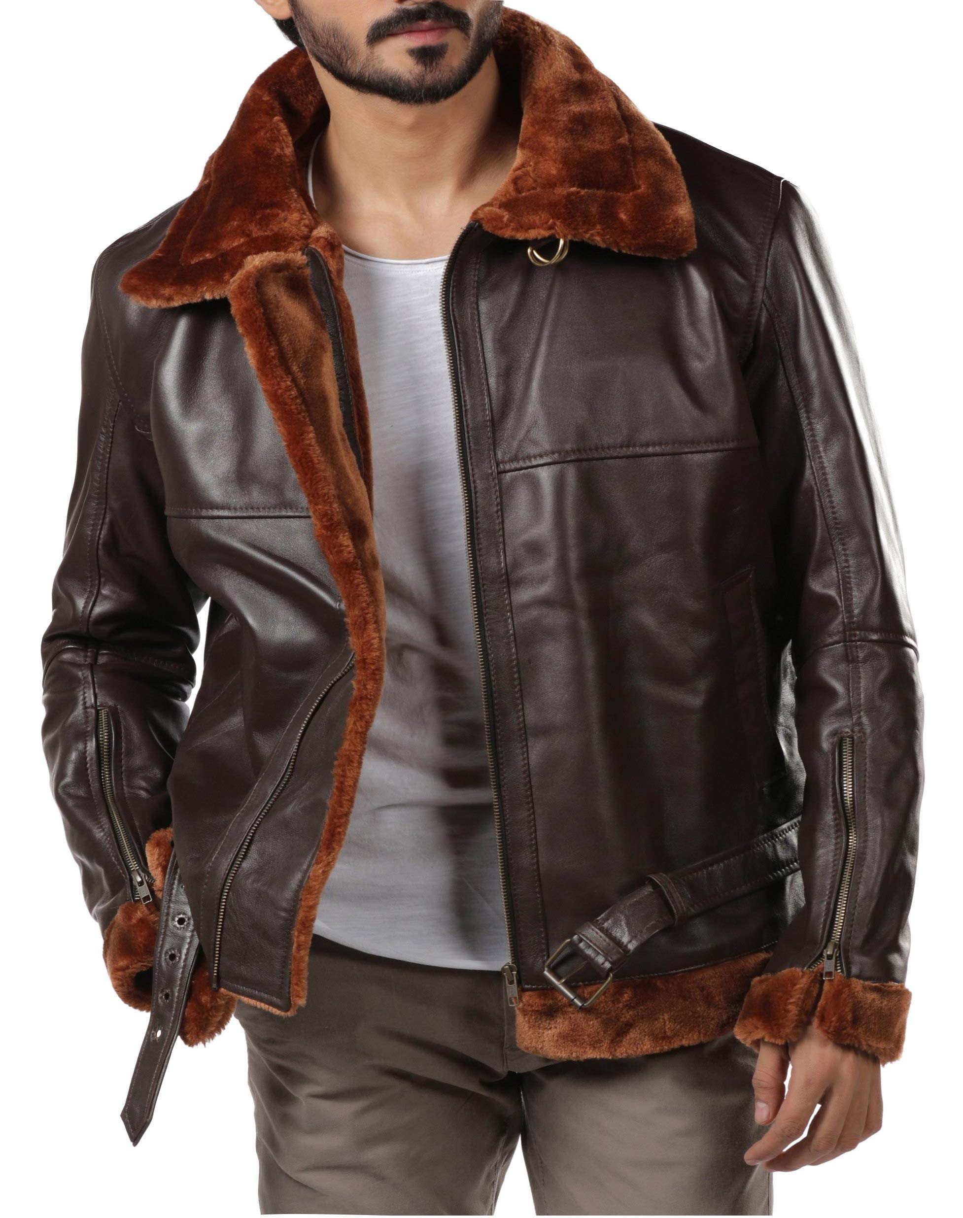 Men Brown Raf Aviator Jackets - Mens Bomber Shearling Flying Leather Jacket