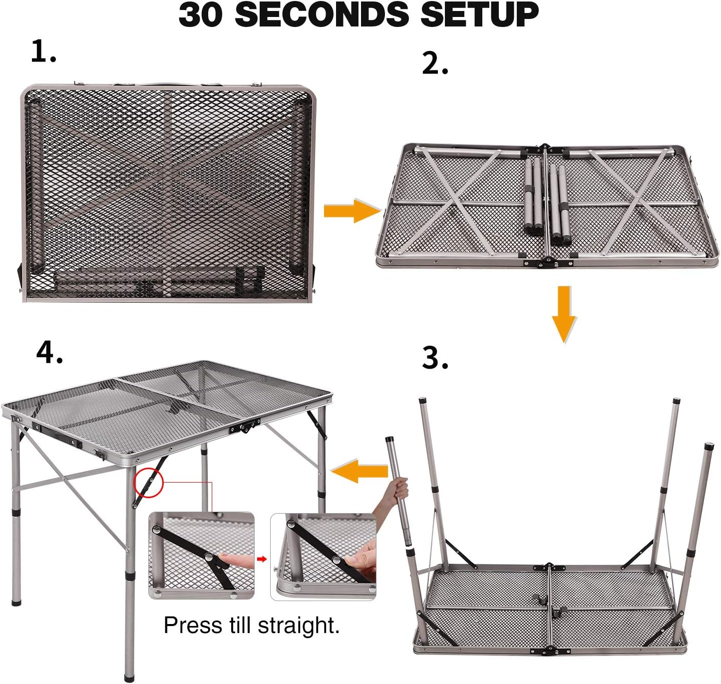 REDCAMP Aluminum Folding Grill Table for Camping, Adjustable Height Lightweight Portable Outdoor Grill Stand Table for Outside Picnic BBQ Beach, Sliver 36x24 : Sports & Outdoors