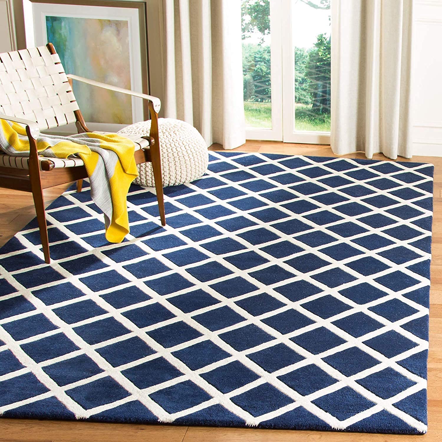 Buy Mohammad Carpet Hand Made Tufted Carpet Navy White Carpet Rug for