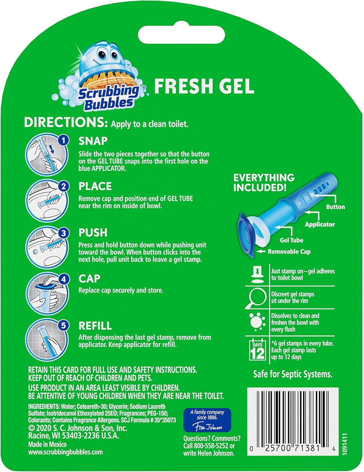 Scrubbing Bubbles Fresh Gel Toilet Bowl Cleaning Stamps, Gel Cleaner, Helps Prevent Limescale and Toilet Rings, Rainshower Scent, 6 Stamps: Industrial & Scientific
