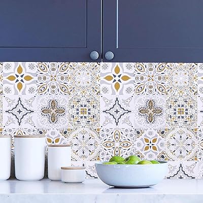 HeloHo 196.85"X17.3" Thicken Glossy Tile Pattern Contact Paper Peel and Stick Wallpaper Removable Waterproof Wall Covering Self Adhesive Vinyl Film Roll Kitchen Backsplash Shelf Drawer Liner Stair DIY