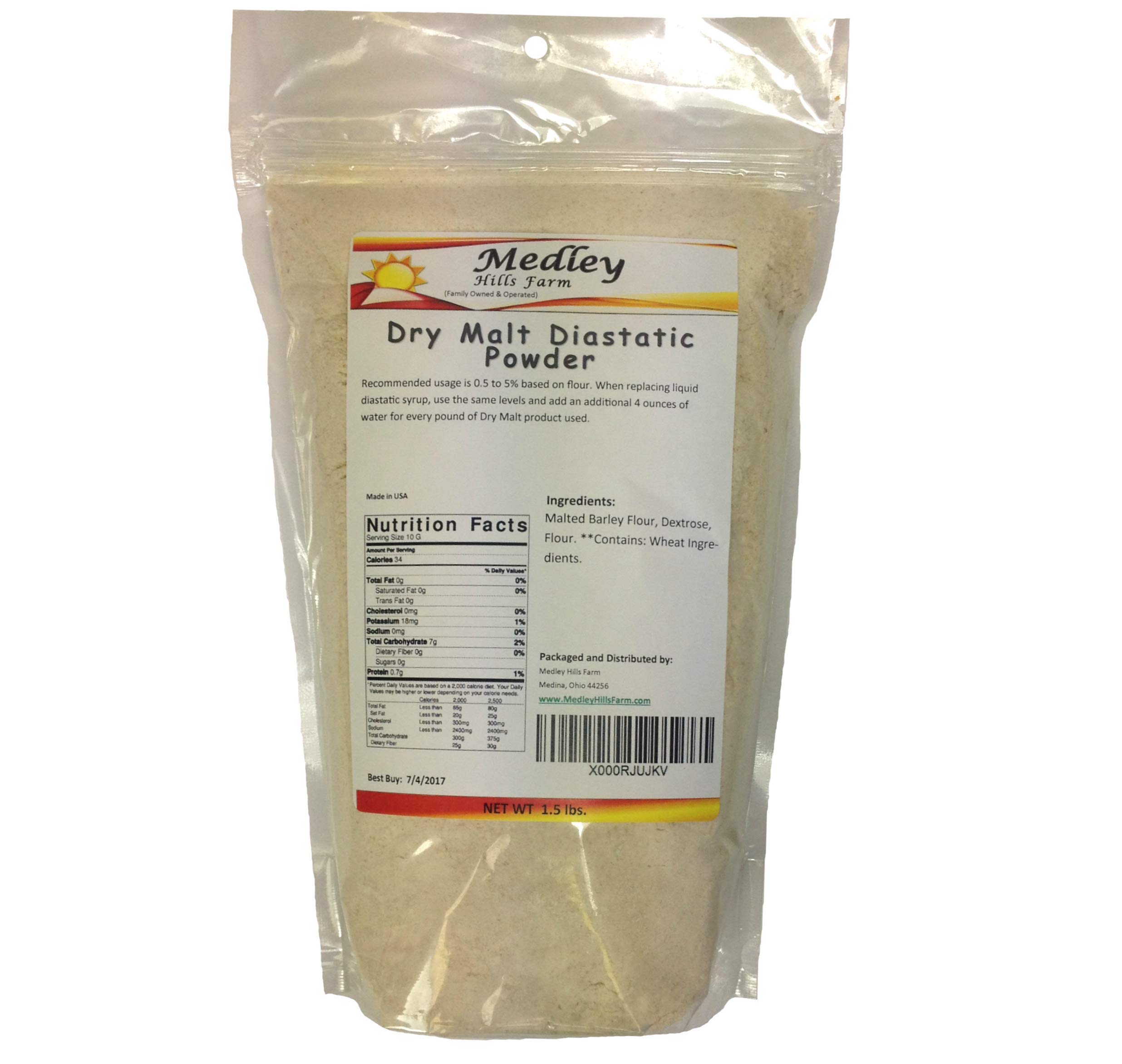 Dry Malt Powder Diastatic 1.5 lbs by Medley Hills Farm , Made in the