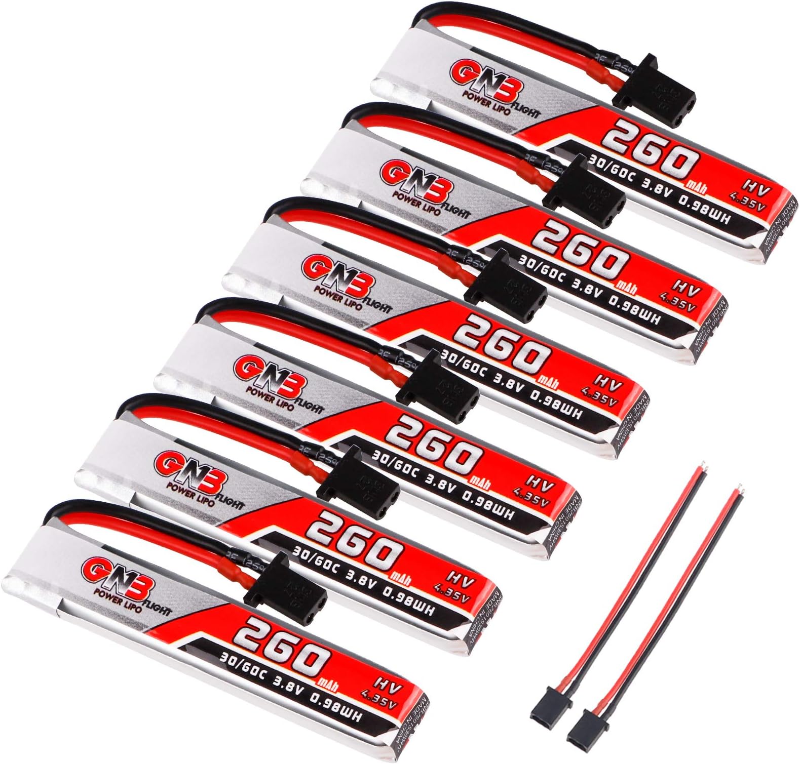 GAONENG 260mAh 1S Battery 3.8V/4.35V 30C FPV HV Lipo Battery with GNB27 Connector for FPV Tiny Whoop 1S Whoop Drone Like Meteor65 Acro Micro Drone 6pcs