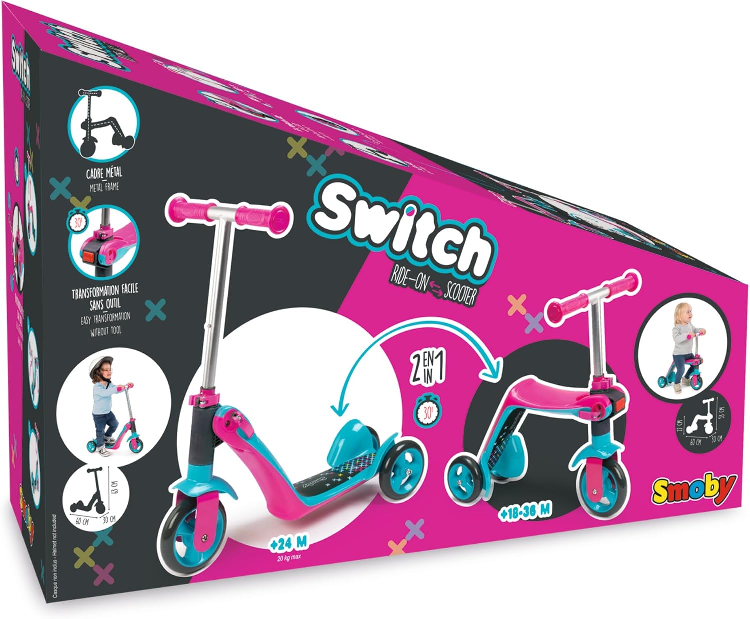 smoby reversible scooter pink