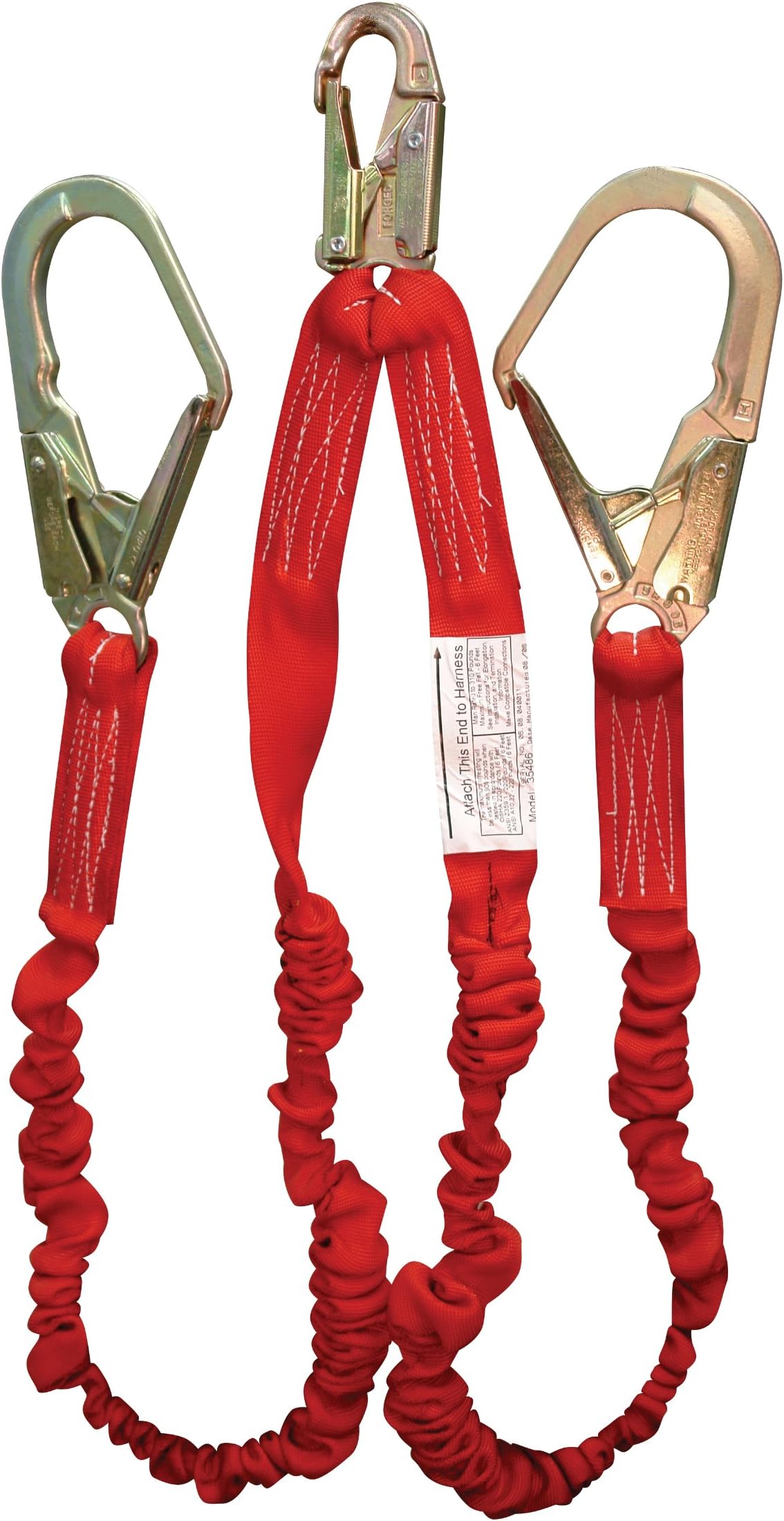 35478 Flex-NoPac Energy-Absorbing 2 Leg Polyester Web Lanyard with Zsnaphook and Zrebarhook, 3600 lbs Gate, 6' Length x 1-1/2" Width