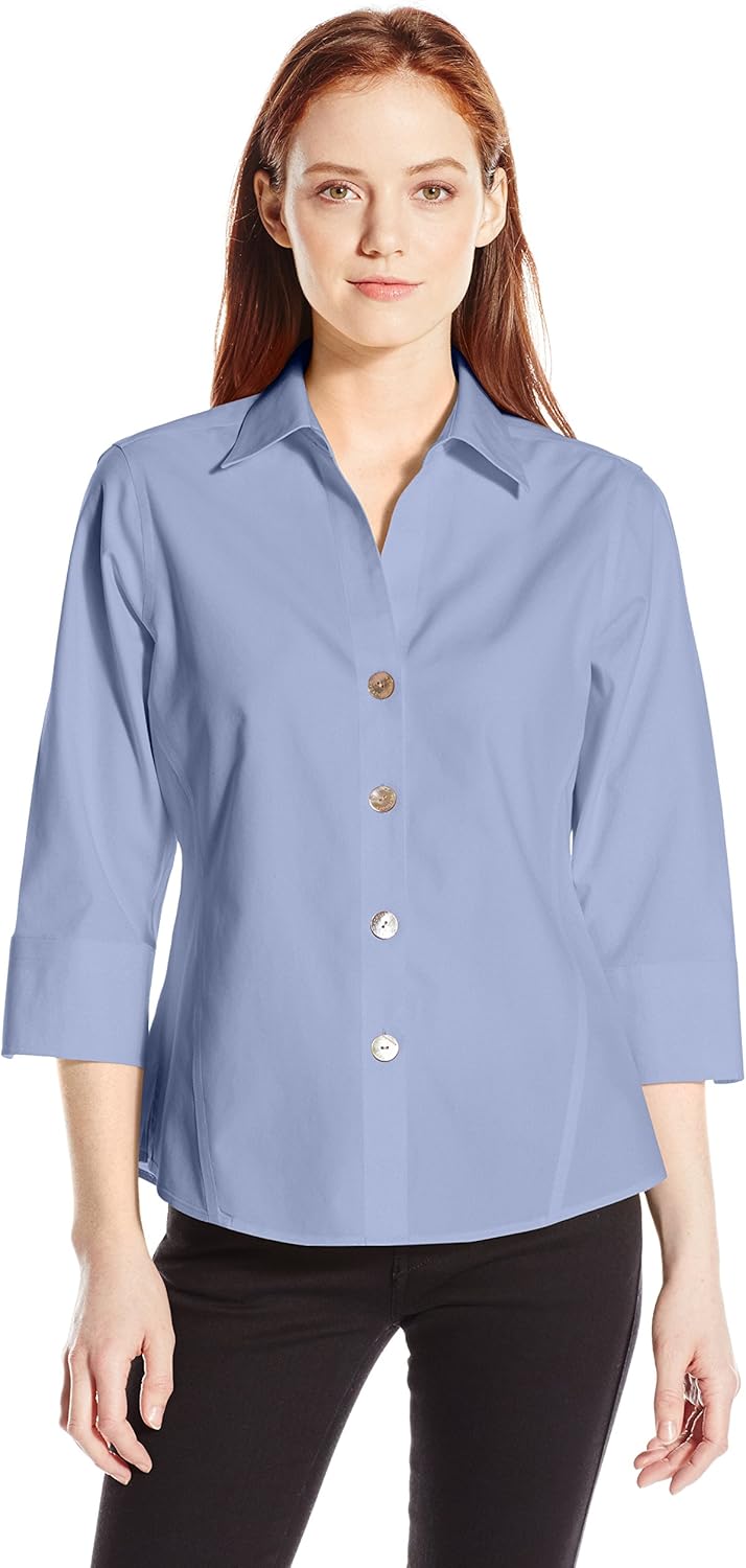 Foxcroft Women's Petite 3/4 Sleeve Paige Non Iron Shirt: Clothing