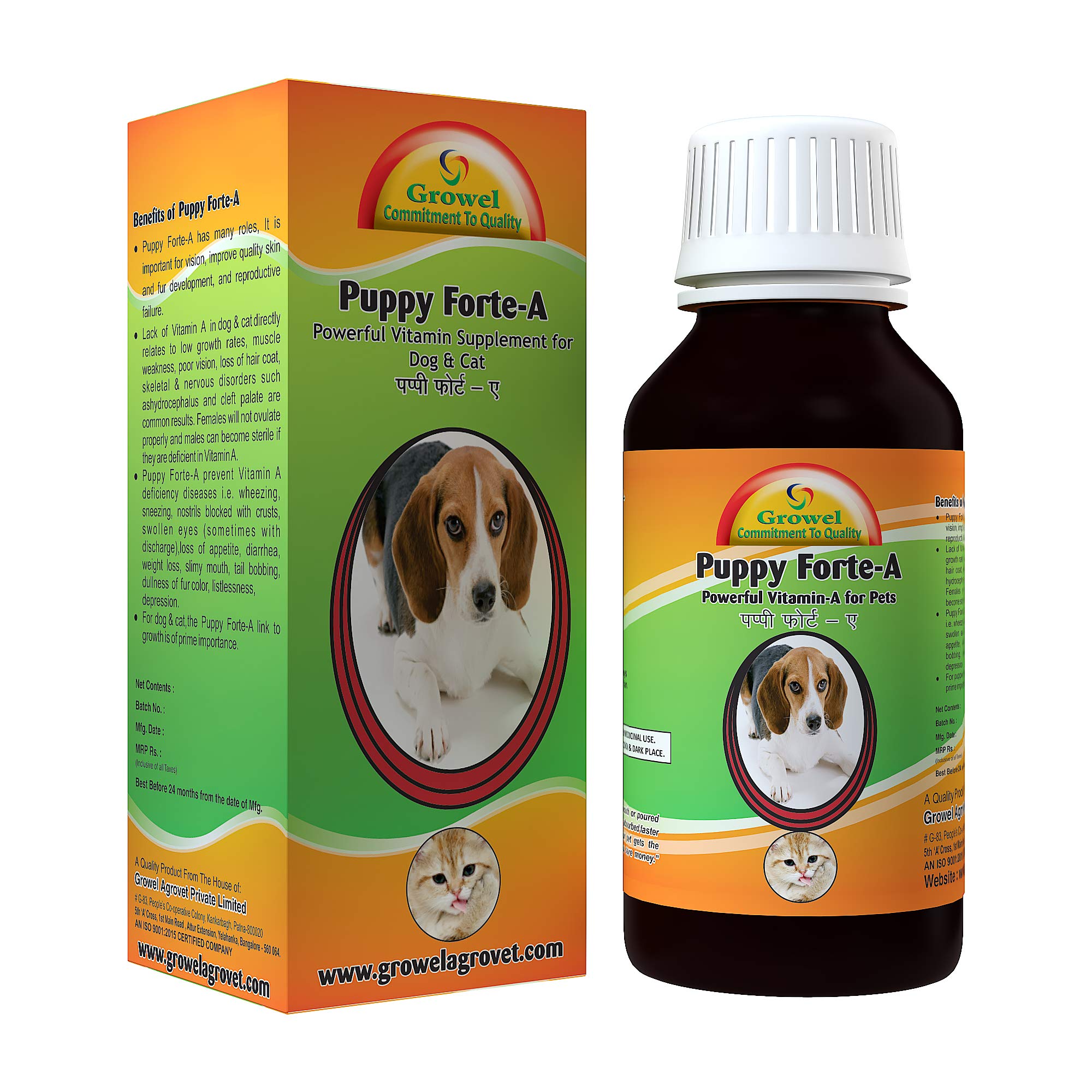 Growel Puppy Forte-A Essential Vitamin Supplement for Dog and Cat- 100