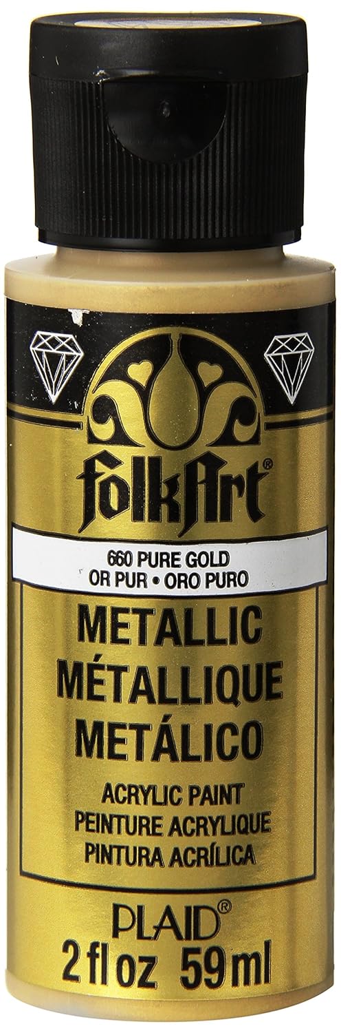FolkArt K660 Metallic Acrylic Paint in Assorted Colors (2 oz), 6102, 2 Ounce Gold (Pure Gold), 59 ml (Pack of 1)