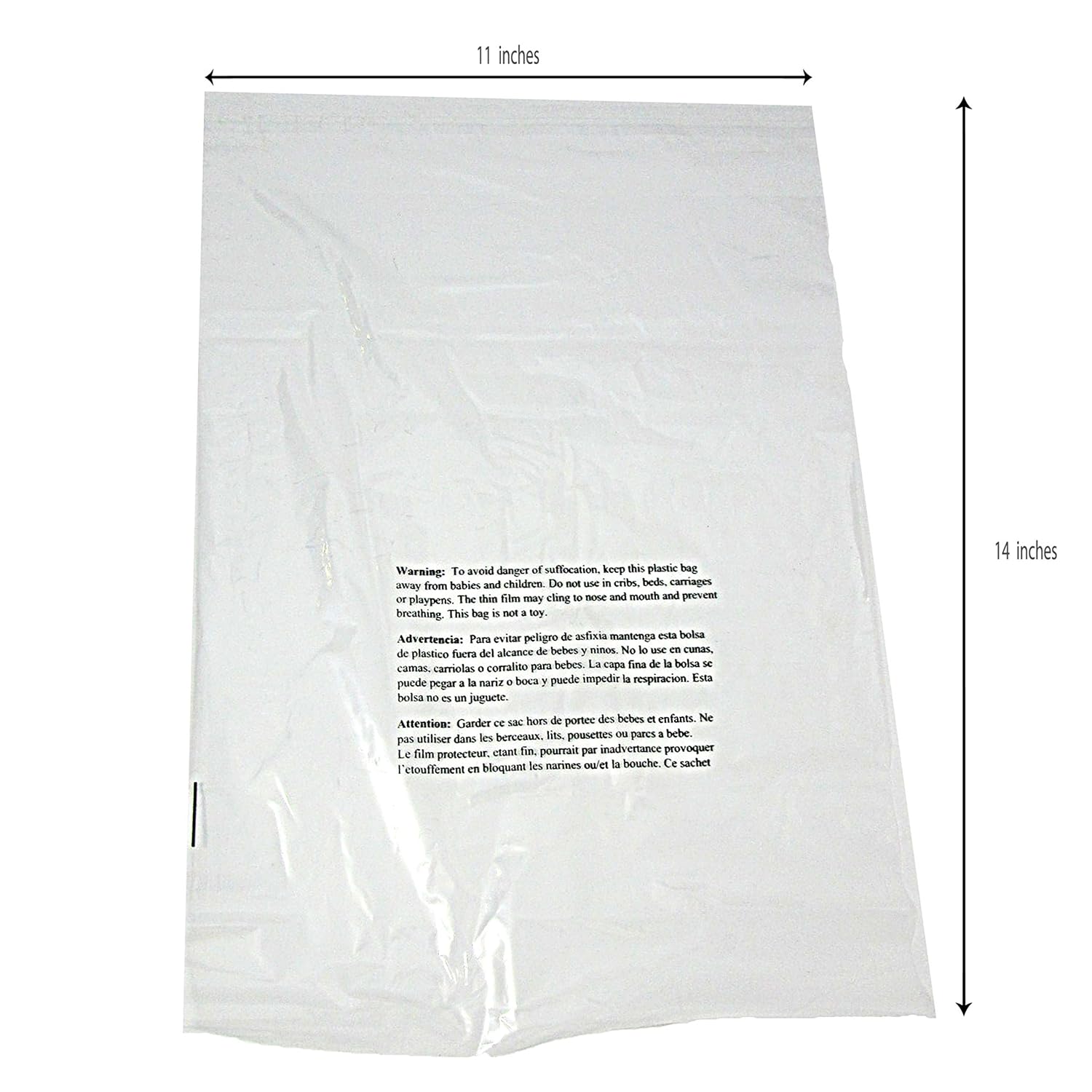 11 x 14 Self Sealing Clear Poly Bags Suffocation Warning