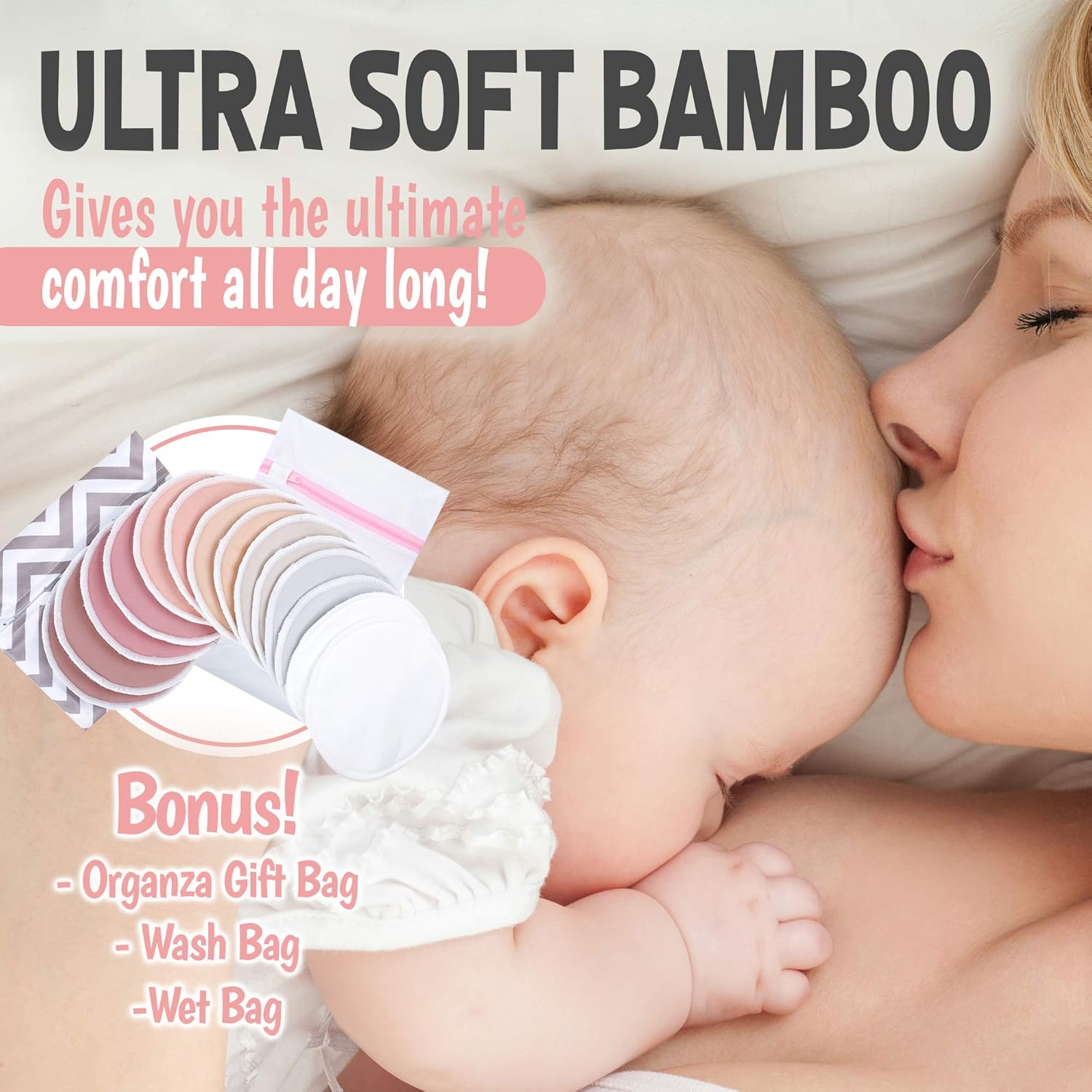 Reusable Nursing Pads for Breastfeeding - 4-Layers Organic Bamboo Nursing Pads - Breastfeeding Pads - Washable Breast Pads - Natural Bamboo Maternity Pads, Nipplecovers (Lovelle, Large 4.8") : Baby