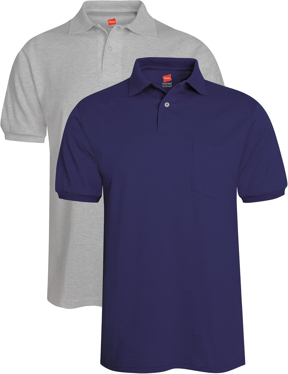 Hanes Men's 2 Pack Short Sleeve Jersey Pocket Polo, Light Steel/Navy, 2XL at Amazon Menâs 