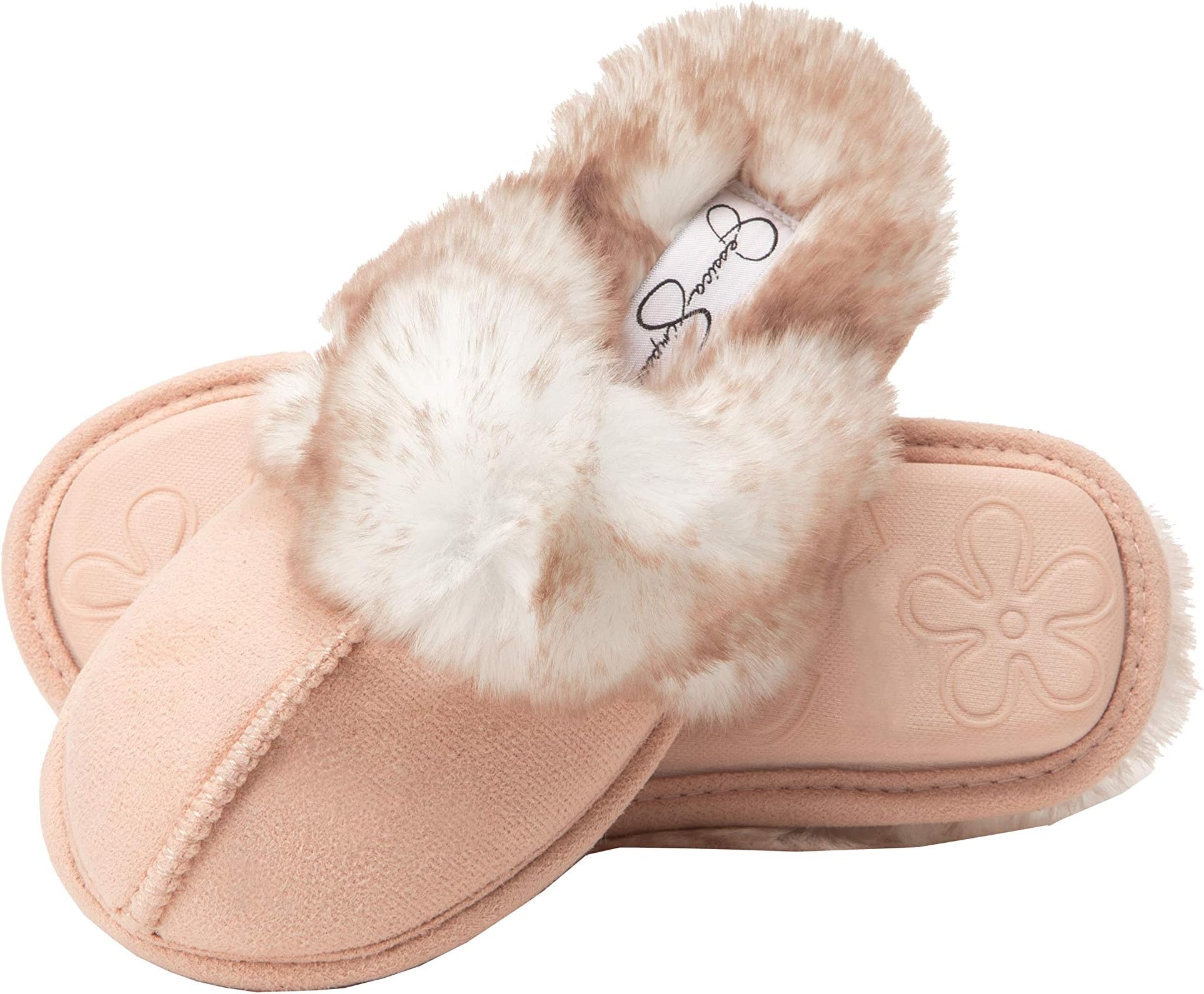 Jessica Simpson Girls Comfy Slippers - Cute Faux Fur Slip-on Shoes Memory Foam House Slipper