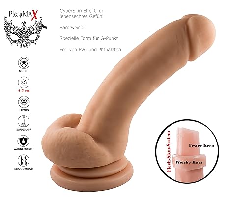 PlayMax© CyberSkin Deluxe Real Dong G-Punkt Dildo Nachbildung (20cm/450 Gramm) Vagina Cowboy,dicker Penis mit G-Punkt Wölbung