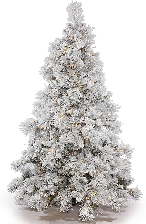 vickerman flocked alberta artificial christmas tree with artificial pine cones and 250 warm white led lights 4 5 x 46