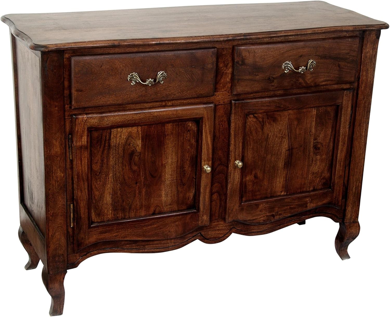 HOMESCAPES Vintage Sideboard Dark Wood with Cabriole Legs, Antique