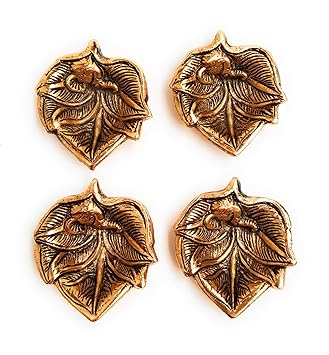 Leaf Shaped Diya for Diwali in Metal Antique Gold Plated by Shree Metal Size LxH 3 x 3.2 inch Set of 4