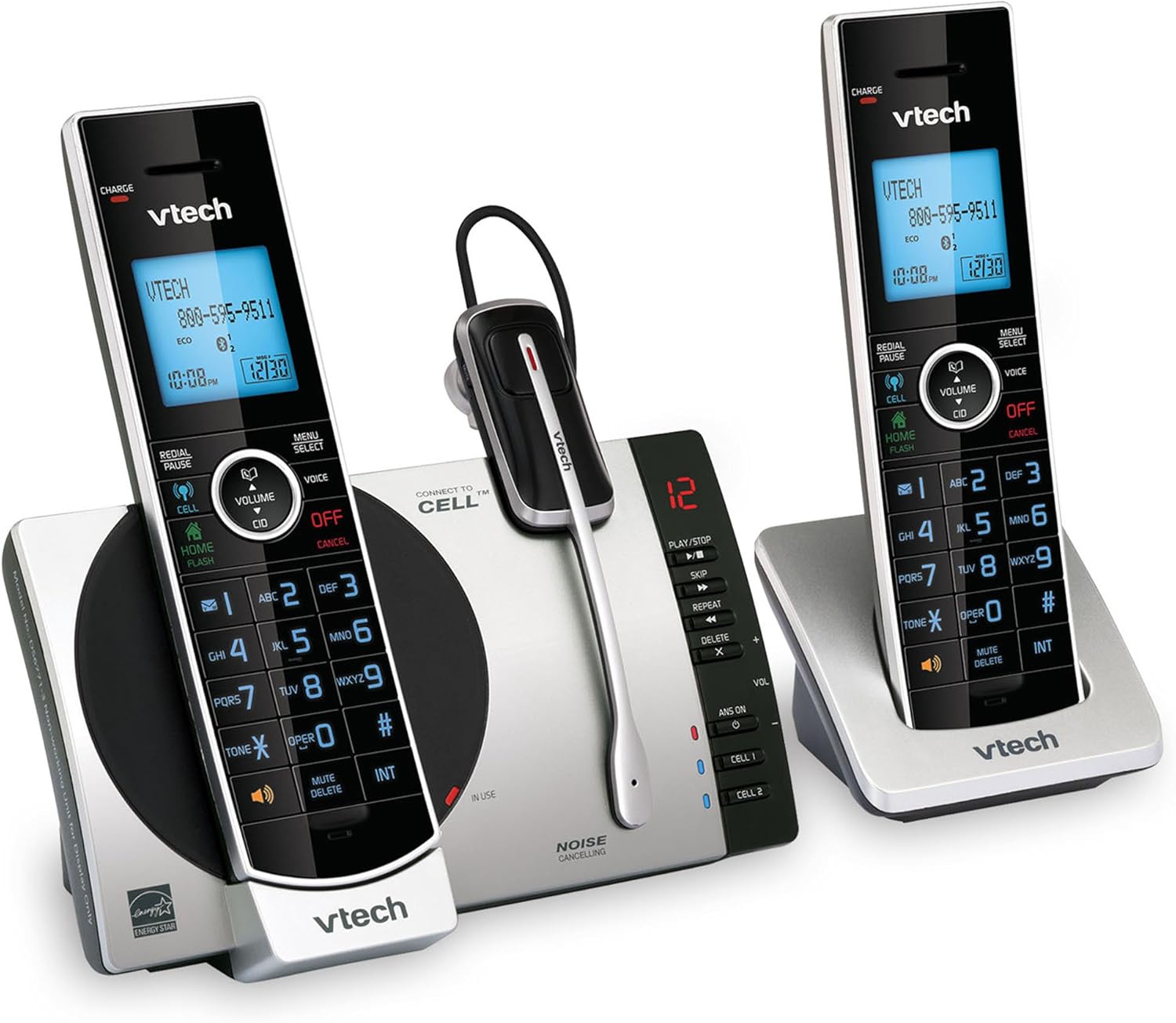 VTech Connect to Cell DS6771-3 DECT 6.0 Cordless Phone - Black, Silver, 6.9" x 4" x 6.6": Electronics