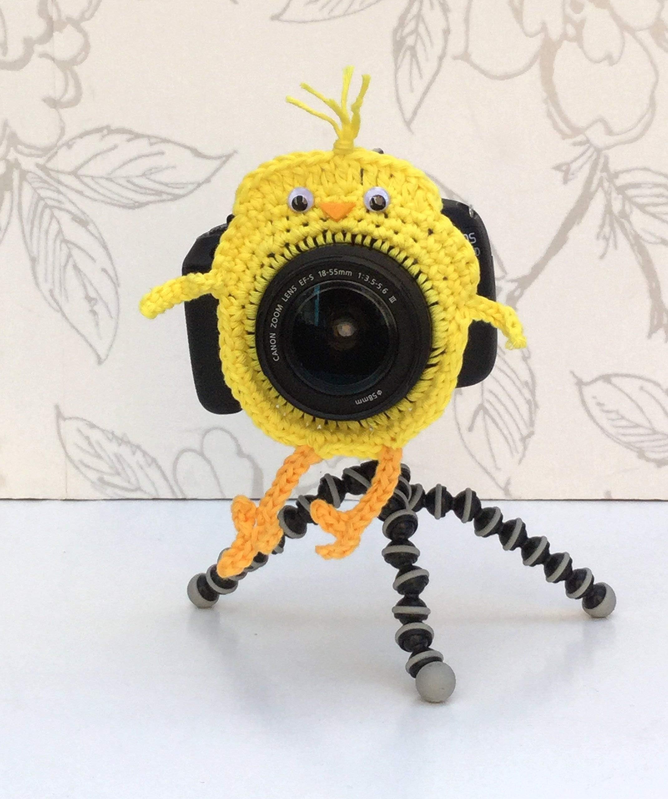 Hand-crocheted Yellow Chick Camera Buddy, Chick Shutter Hugger
