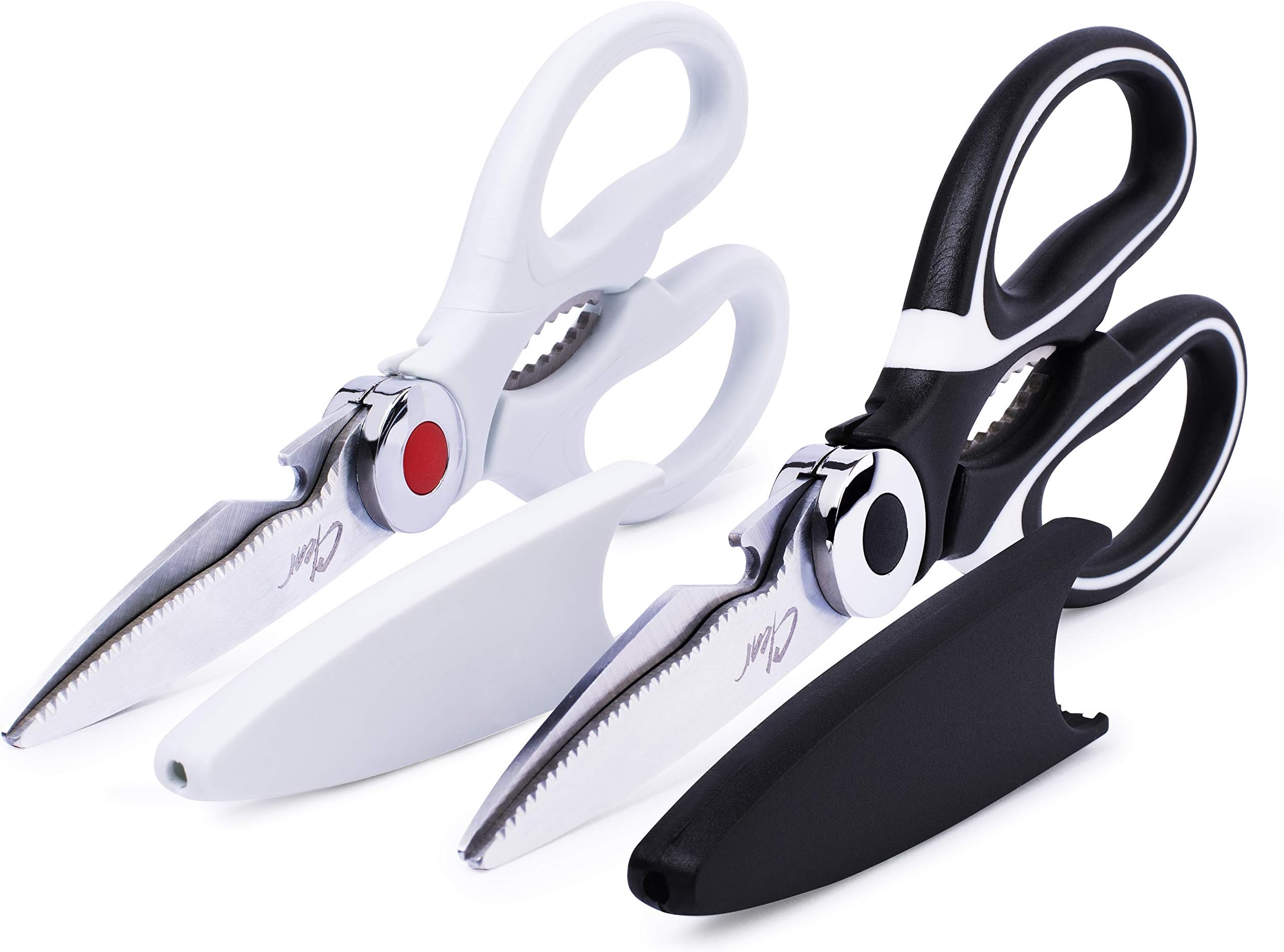 Clear Style Kitchen Shears Stainless Steel Utility Scissors Heavy Duty Multipurpose Kitchen Scissors, Dishwasher Safe, Perfect for Preparing Beef, Chicken, Vegetables, Fish, Black and White (2 Pack)