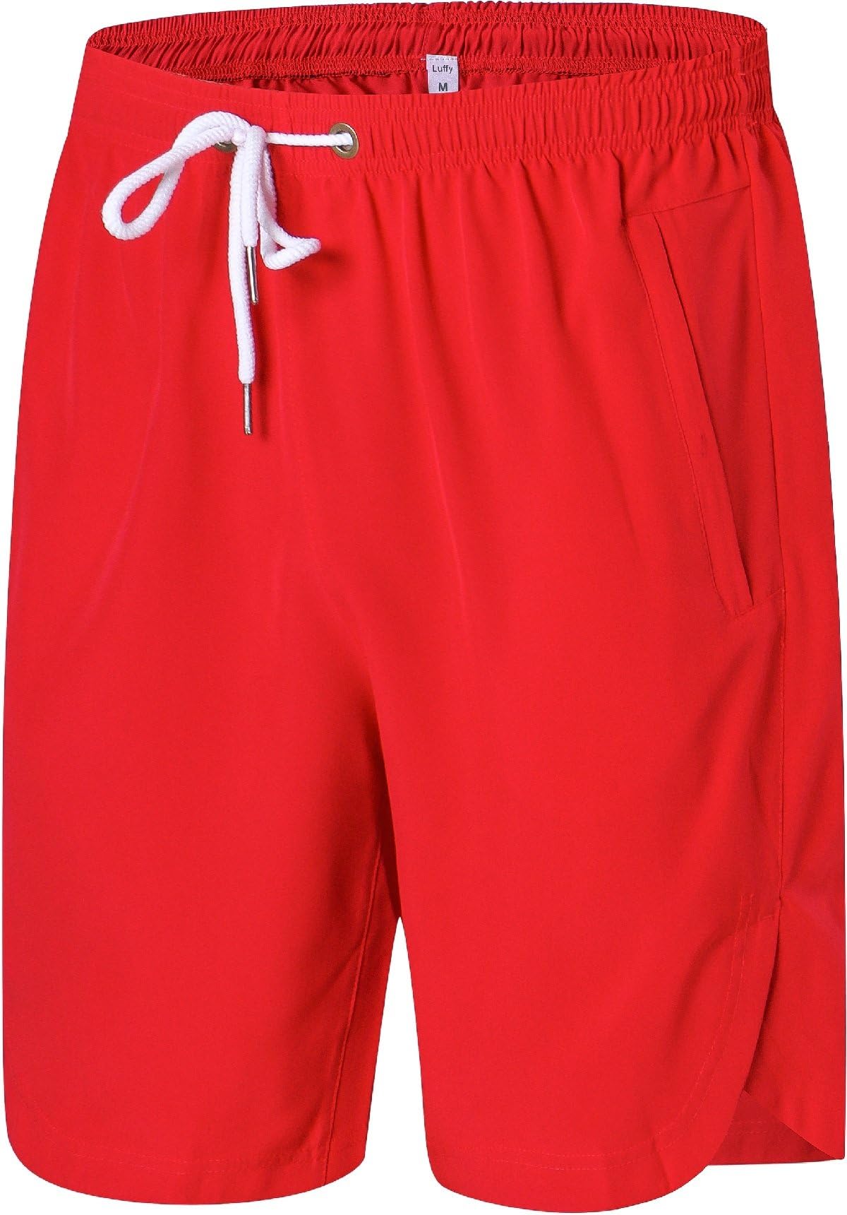 Luffy Mens Shorts - Quick Dry Stretchable Athletic Shorts for Running, Training, Workout – Swim Trunks for Watersports Swimming (XXL, RED)