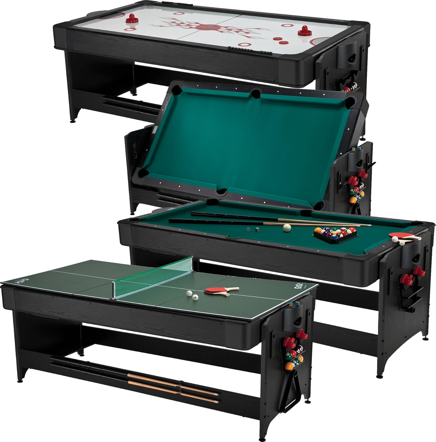 Fat Cat Original 3-in-1 Green 7' Pockey Multi-Game Table - Air Hockey, Billiards and Table Tennis - Green : Tabletop Billiards Games : Sports & Outdoors