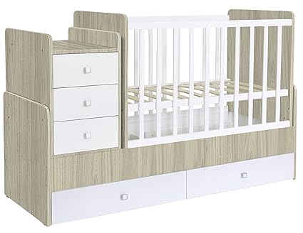 Kidsaw Polini Kids Simple 1100 Cot Bed With Drawer Unit White