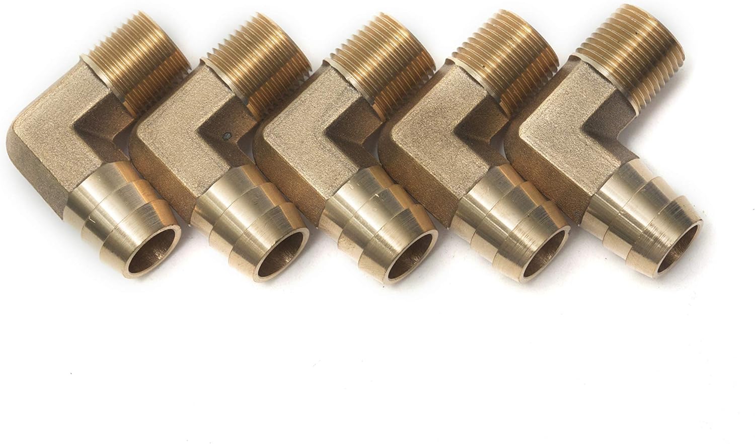 LTWFITTING 90 Deg Elbow Brass Barb Fitting 3/8-Inch Male BSPT x 16mm ID Hose(Pack of 5), 16mm ID Hose x 3/8" Male BSPT