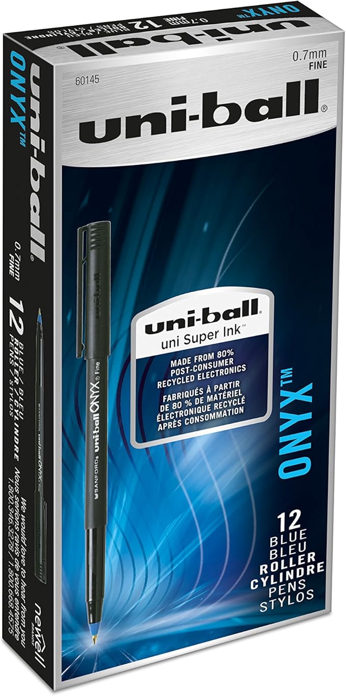 uniball ONYX Rollerball, Stick Roller Ball Pen Fine0.7mm, 12 Pack