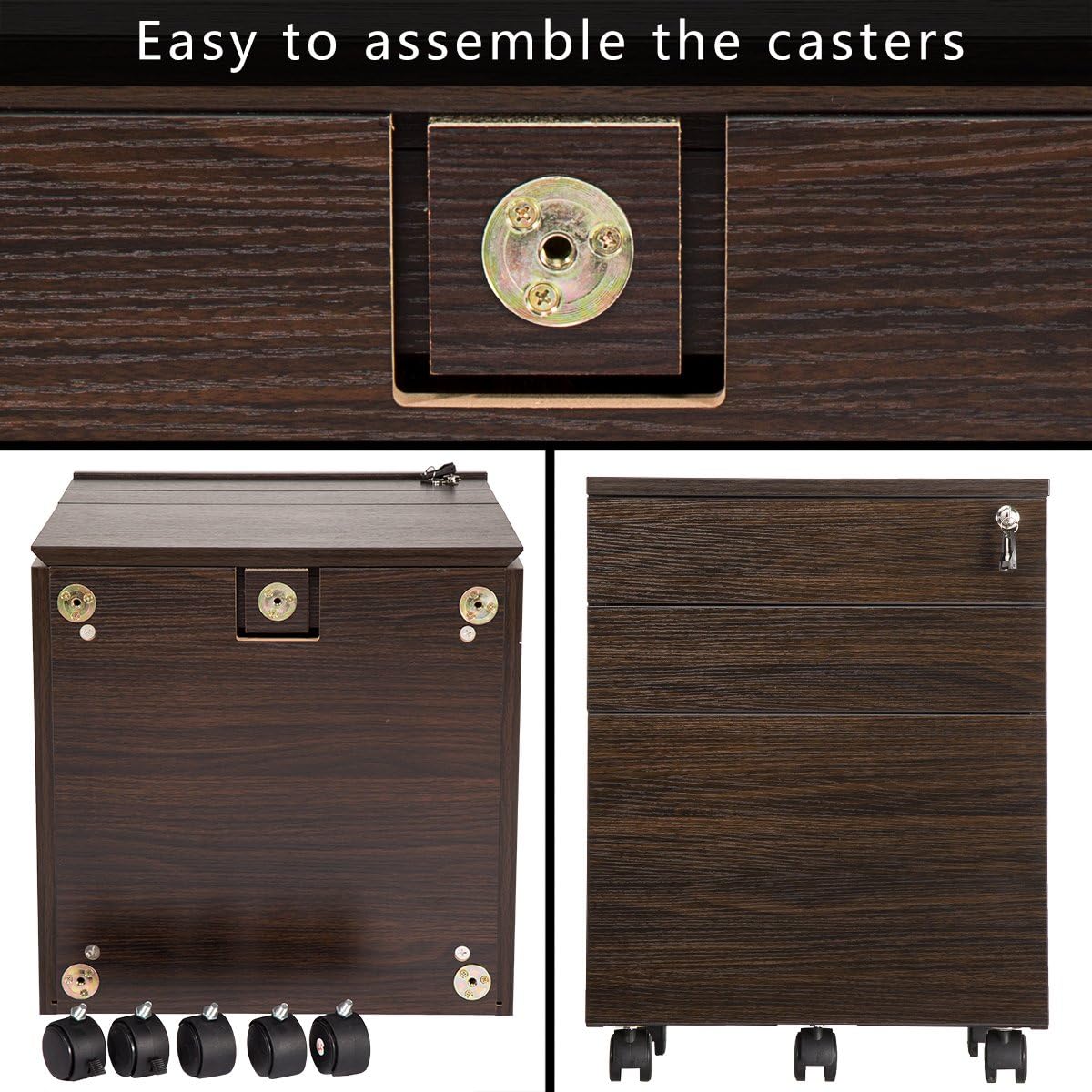TOPSKY 3 Drawers Wood Mobile File Cabinet Fully Assembled Except Casters (Walnut Letter Size) : Office Products