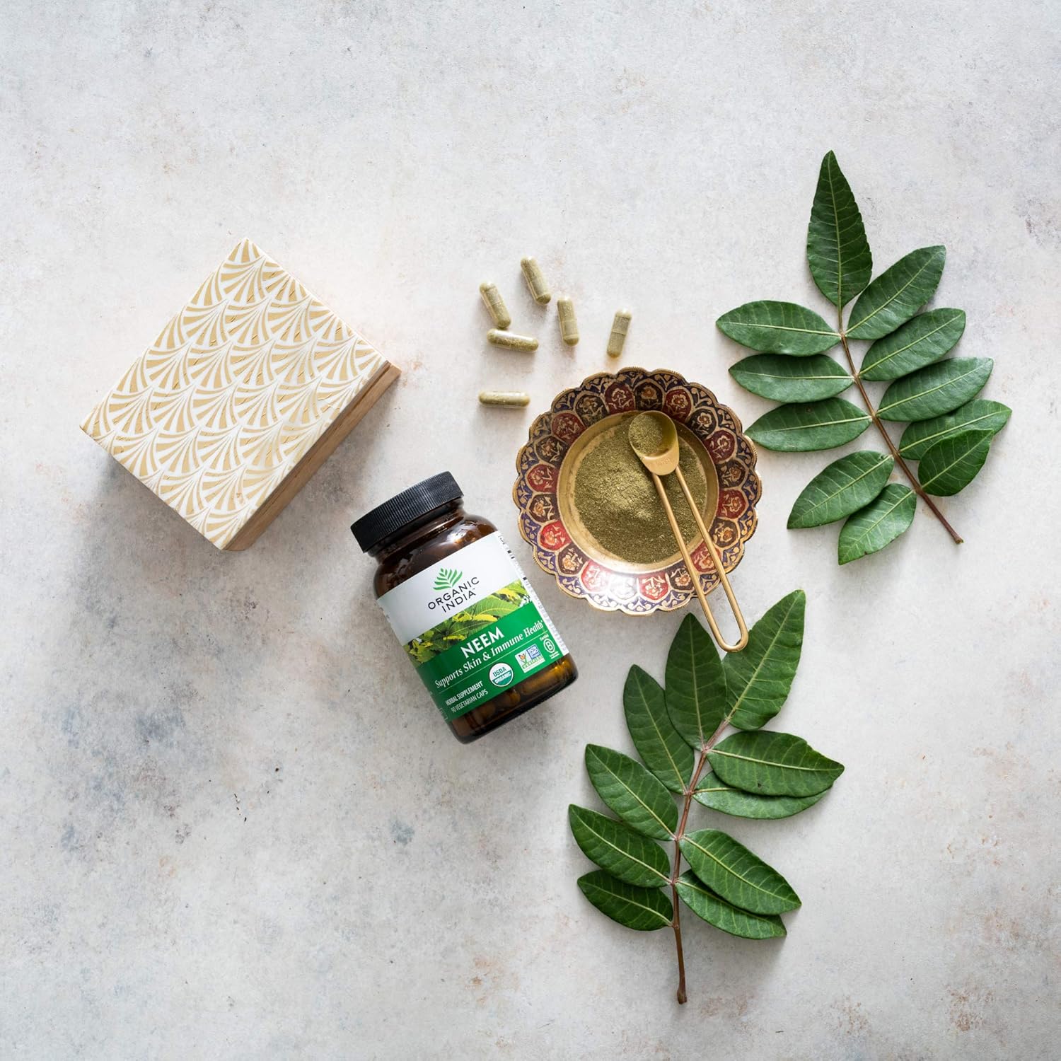 Organic India Neem Herbal Supplement - Supports Skin & Immune Health, Detox, Healthy Inflammatory Response, Vegan, Gluten-Free, USDA Certified Organic, Supports Liver Health - 90 Capsules : Neem Herbal Supplements : Beauty