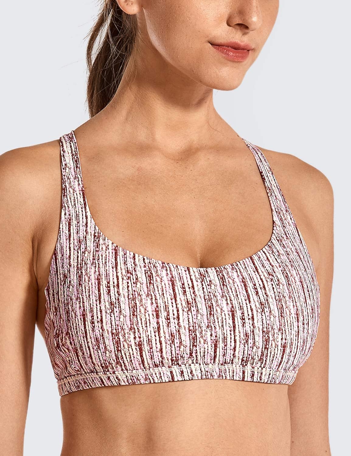 CRZ YOGA Women's Cute Yoga Sports Bra Strappy Sexy Back Padded Low Impact Workout Clothes Bra Tops at  Women’s Clothing store