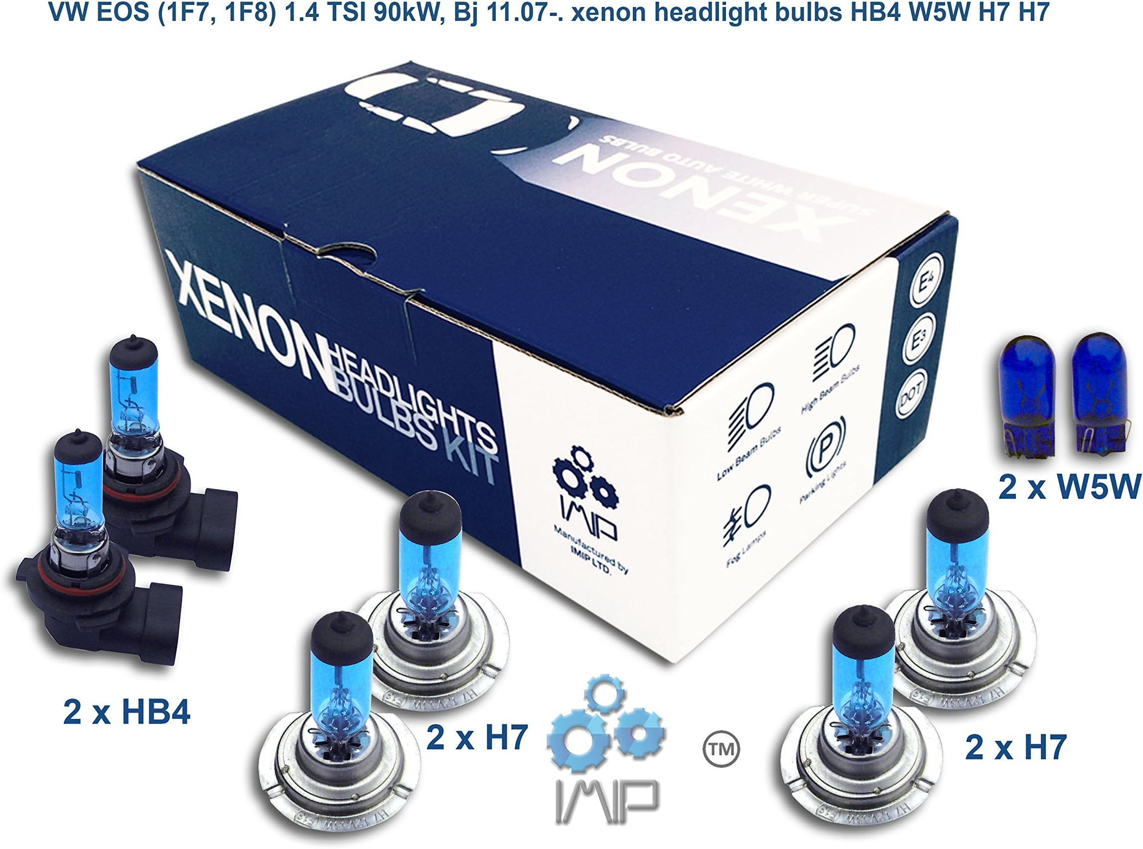 Genius Autoparts Bright Xenon Headlight Bulbs | Easy DIY Headlight Replacement Bulbs Kit, Pairs HB4 H7 H7 | High and Low Beam Headlights | Fog Lights Plus Free Side Light Bulbs W5W,(Pack of 3+1)
