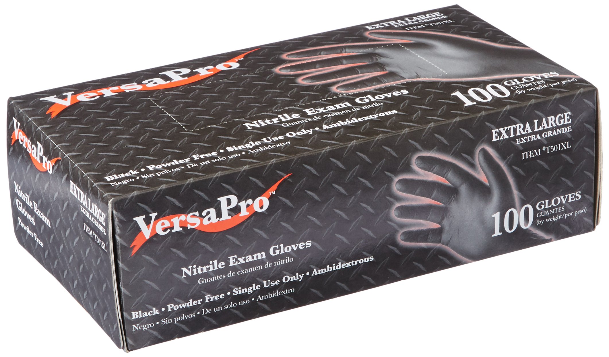 VersaPro T501XL Nitrile Exam Gloves, Powder Free, Extra Large, Black