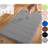 Yimobra Memory Foam Bath Mat Large Size 31.5 by 19.8 Inch,Maximum Absorbent,Soft,Comfortable,Non-Slip,Easier to Dry for Bathroom,Gray (Presented Wall Hooks 3 Pack)