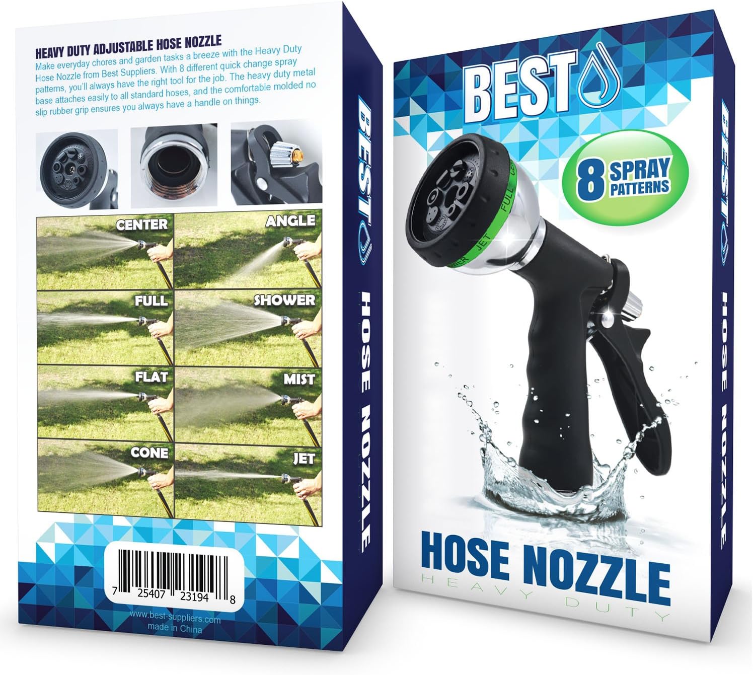 BEST Garden Hose Nozzle (HIGH Pressure Technology) - 8 Way Spray Pattern - Jet, Mist, Shower, Flat, Full, Center, Cone, and Angel Water Sprayer Settings - Rear Trigger Design - Steel Chrome Design: Automotive