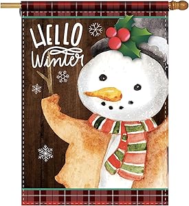 Rustic Christmas Garden Flag Hello Winter Snowman Holiday Decorative Home Garden Flag Decor Banner for Outside - Farmhouse Christmas Flag Yard Outdoor Season Decoration 28 x 40 Inch(Double Sided)