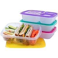 EasyLunchboxes - Bento Lunch Boxes - Reusable 3-Compartment Food Containers for School, Work, and Travel, Set of 4…