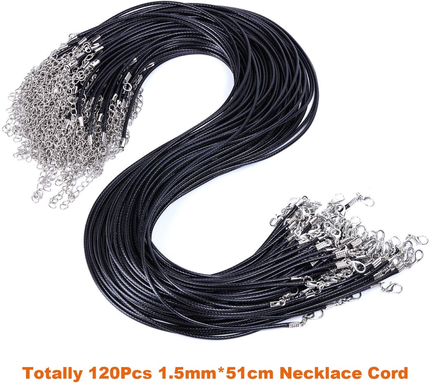 EuTengHao 120Pcs Black Waxed Necklace Cord with Lobster Clasp Bulk for Bracelet Making Necklaces Jewelry Making Supplies Accessories (20 inches Long and 1.5mm Width) - Image 3