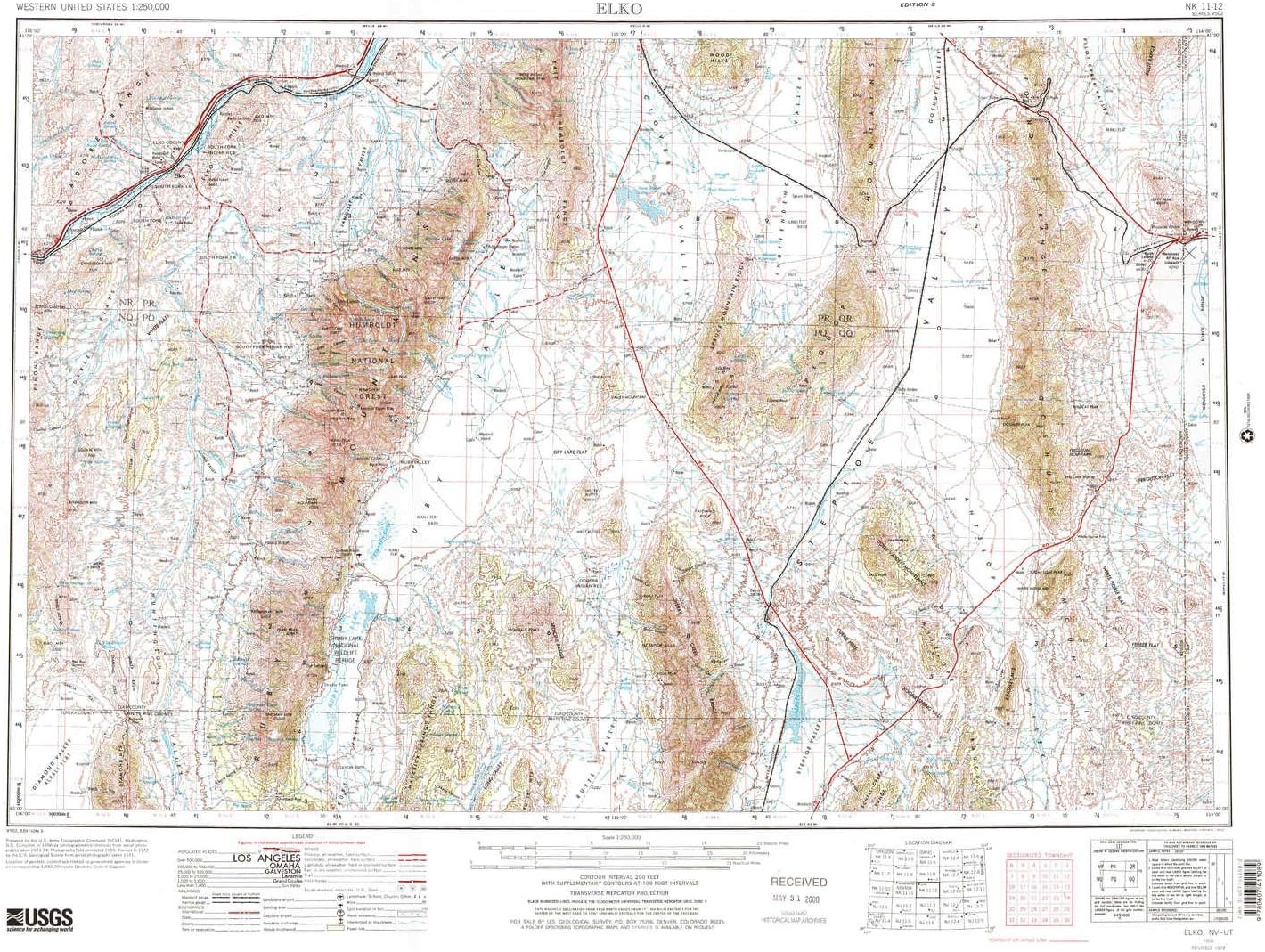 Amazon YellowMaps Elko NV Topo Map 1 250000 Scale 1 X 2 Degree Historical 1955 